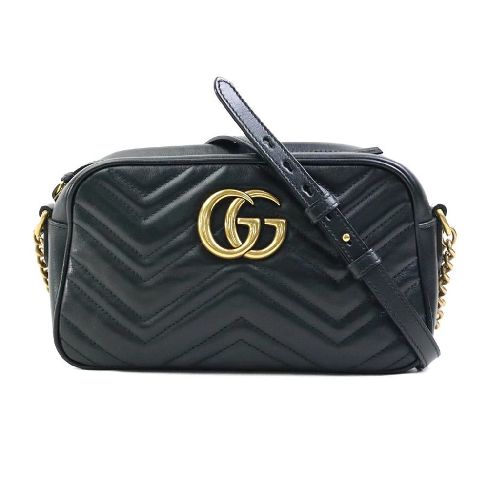 Gucci GG Marmont Leather Metal Crossbody Bag Gold Black